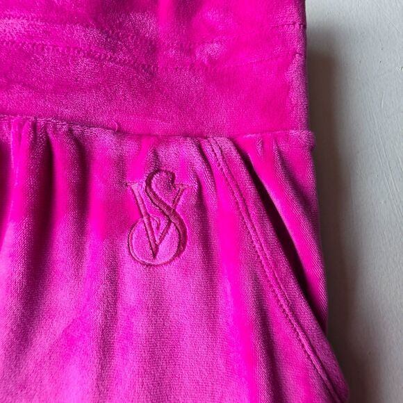 Victorias Secret Velour Joggers Tracksuit Hot Pink Wide Tapered  Size XL Women's - Picture 3 of 9